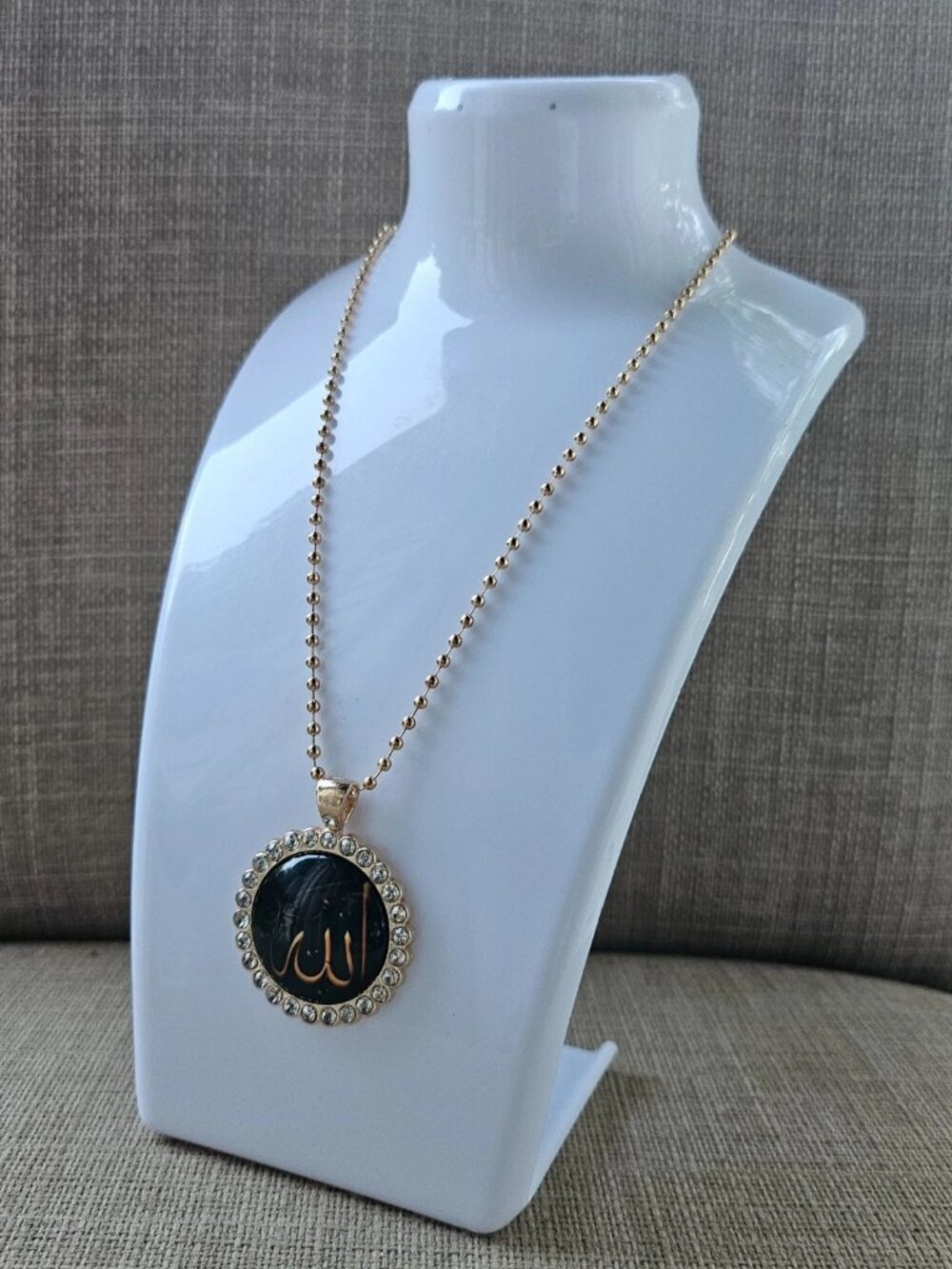 ALLAH Pendant Necklace Cobochon Gold Tone Chain Fashion Jewelry Religious Islam - Picture 7 of 11